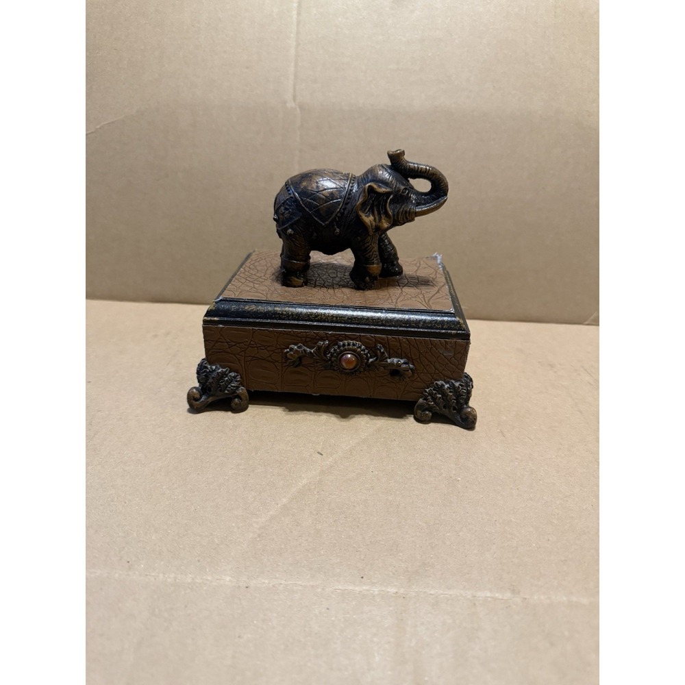 Vintage Decorative Elephant Trinket Box  with Lid Jewelry Keepsake Box Rare Find